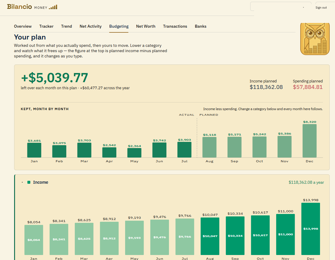 The Budgeting dashboard