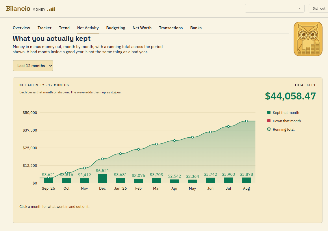 The Net Activity dashboard