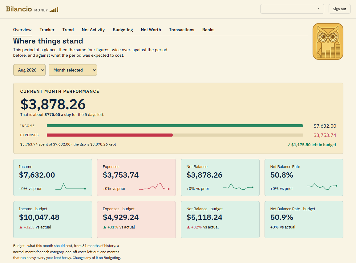 The Overview dashboard: this month's performance and the first row of figures